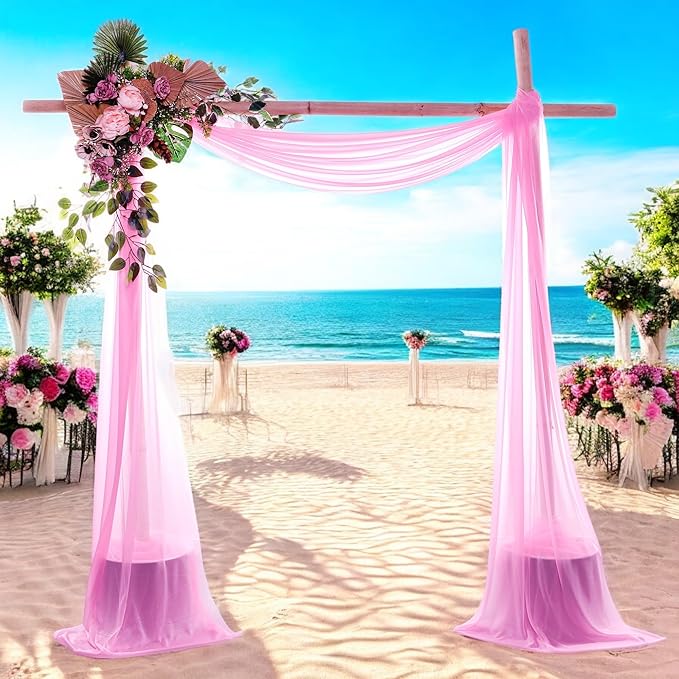 MDS Halloween Chiffon Draping Fabric - 2 Panel, 30" Wide x 100ft Long - Sheer Spooky Arbor & Canopy Drapery for Haunted House Backdrops, Party Ceilings, DIY Costumes & Themed Events - Bubblegum Pink