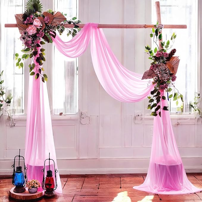 MDS Halloween Chiffon Draping Fabric - 2 Panel, 30" Wide x 30ft Long - Sheer Spooky Arbor & Canopy Drapery for Haunted House Backdrops, Party Ceilings, DIY Costumes & Themed Events - Bubblegum Pink