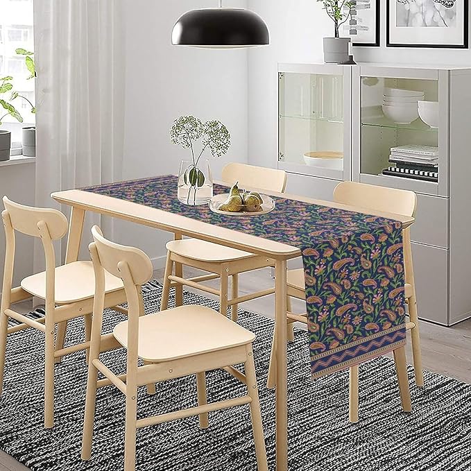 Colorful Paisley Floral Table Runner, Vintage Pink Purple Flowers Green Plants Leaves Print Table Runner for Kitchen Dining Table Indoor Outdoor Home Party, 13x108inch