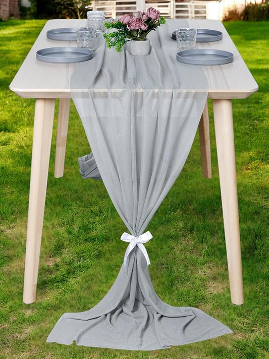 MDS Halloween Chiffon Table Runner - 15 Pack, 29 x 170 Inches, 14ft Each - Sheer Spooky Table Runners for Haunted House Parties, Trick-or-Treat Tables, Witchy Décor, Wedding & Events - Gray