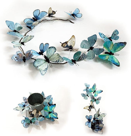 Artificial Butterfly Garland, Fake Butterfly Decorative Vines, DIY 3D Unique Butterfly Hanging Decor for Home Wall Easter Spring Flowers Party Wedding Arch Shopping (Blue)