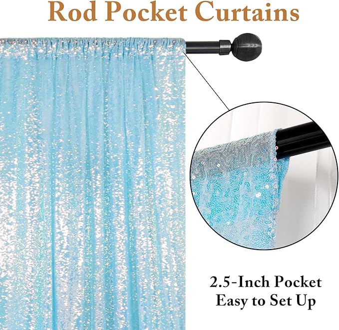 ShinyBeauty Iridescent Aqua Sequin Backdrop | 5FT x 10FT Photo Background | Aqua Blue 10FT Fabric Backdrop | Perfect for Christmas, Studio, and Happy Birthday Events | Sparkly & Durable
