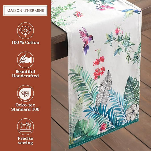 Maison d' Hermine Table Runner 100% Cotton Single Layer Table Runners 108 inches Long Decorative for Kitchen Dining Party Baby Shower Wedding Bridal Shower Spring Summer (Tropiques, 14.50" x 108")