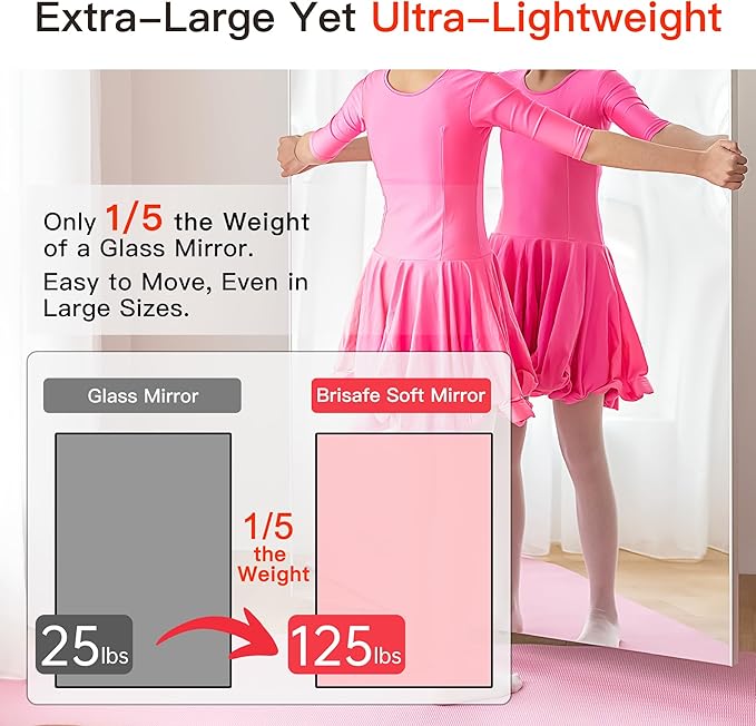 brisafe 2PCS 79" X 40" Gym Mirror - Full Length Wall Mirror for Gyms, Dance Studios, Home and Yoga - Easy Installation, Ultra Light Shatterproof Nano Miorror Reduces 60% Commercial Insurance Costs