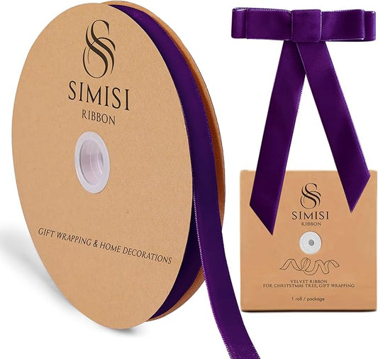 Purple Velvet Ribbon 5/8'' 25 Yards for Christmas Tree, Gift Wrapping, Flower Bouquet, Wreath Decorations, Bow Making