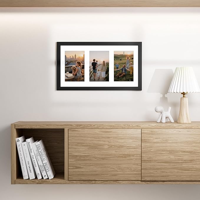 Vittanly 8x14 Picture Frames Collage, Displays 3Pcs 4x6 Pictures with Mat, Collage Picture Frame for Horizontal or Vertical Display, Black, 1 Pack