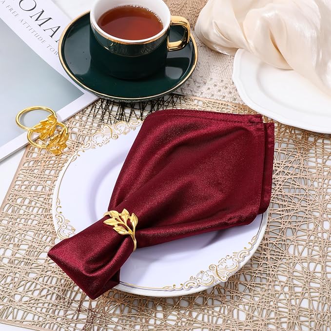 Leaf Napkin Rings Set of 50 Metal Gold Napkin Holder Stylish Fall Napkins Ring Bulk Handicraft Flower Napkins Rings for Family Dinner Wedding Birthday Christmas Thanksgiving Elegant Table Setting-Gold