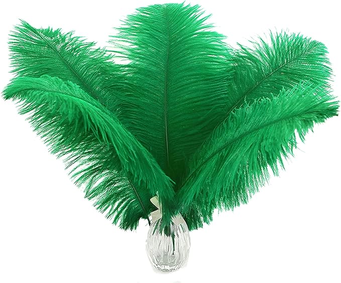 Ballinger Craft Green Ostrich Feathers - 24pcs 8-10inch Feathers for Vase, Wedding Party Centerpieces Mardi Gras Decorations and Home Decor…