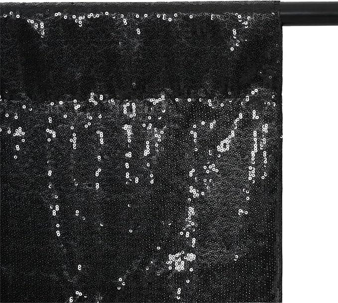 Eternal Beauty Black Thick Sequin Backdrop, 10x10 Ft Halloween Glitter Background Curtains for Shimmer Photography Party Wedding Birthday Back Drop Decor