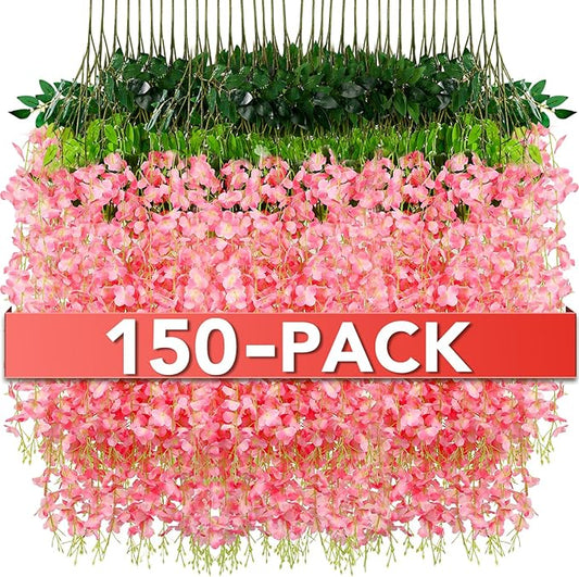 Wisteria Hanging Flowers,Fake Hanging Flowers,Wisteria artificiales Garland for Home Wedding Arch Floral Party Garden Ceremony Outdoor Decor,3.6 feet Long(150,Pink)