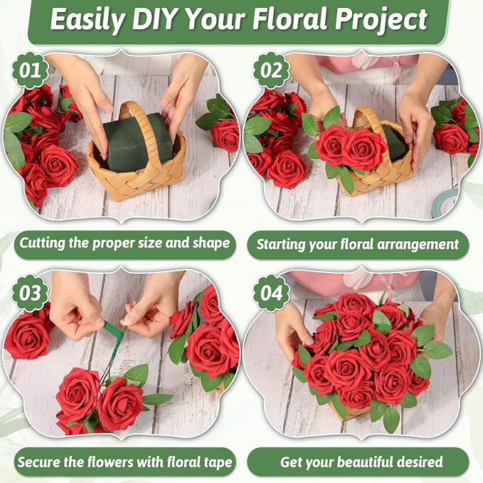 MAPVOLUT 6 Pack Green Floral Foam Blocks (9.1"x4.1"x2.8") + 2 Rolls Waterproof Floral Tape | Wet & Dry Flower Arrangement Foam for Fresh/Silk Flowers, DIY Crafts, Weddings, Centerpieces