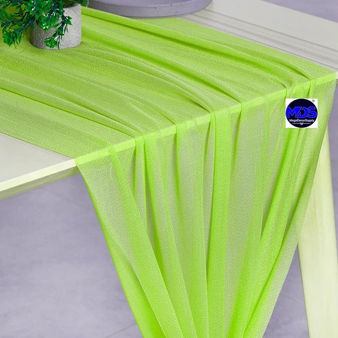 MDS Halloween Chiffon Table Runner - 5 Pack, 29 x 170 Inches, 14ft Each - Sheer Spooky Table Runners for Haunted House Parties, Trick-or-Treat Tables, Witchy Décor, Wedding & Events - Parrot Green