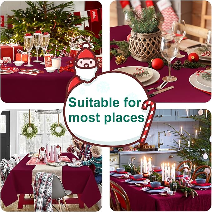 Hiasan Burgundy Rectangle Tablecloth - Waterproof and Spillproof Washable Fabric Table Cloth for Dining Room Kitchen Party and Outdoor, 70 x 120 Inch