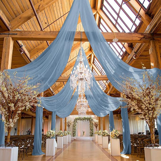6 Panels Dusty Blue Ceiling Drapes for Wedding, 5ftx30ft Ceiling Drapes Cheesecloth Sheer Fabric Curtain Wedding Arch Draping Fabric Romantic Ceilings Decorations for Weddings Party Ceremony Stage