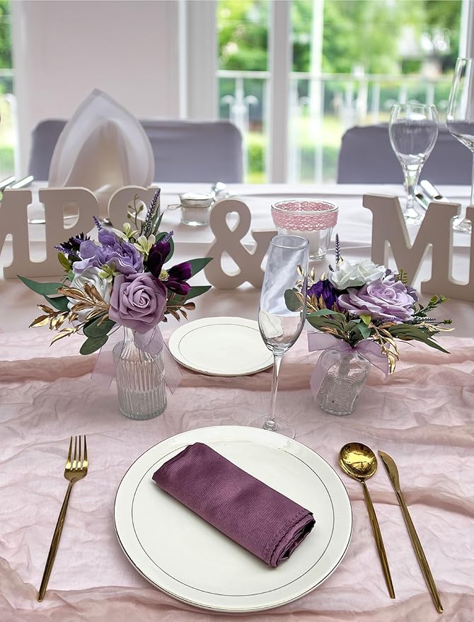 CherishedMoments Set of 6 Assorted Flower Centerpieces Mini Floral Wedding Flowers Set for Wedding Table Centerpieces Decoration, Purple Bouquets and Home Decor