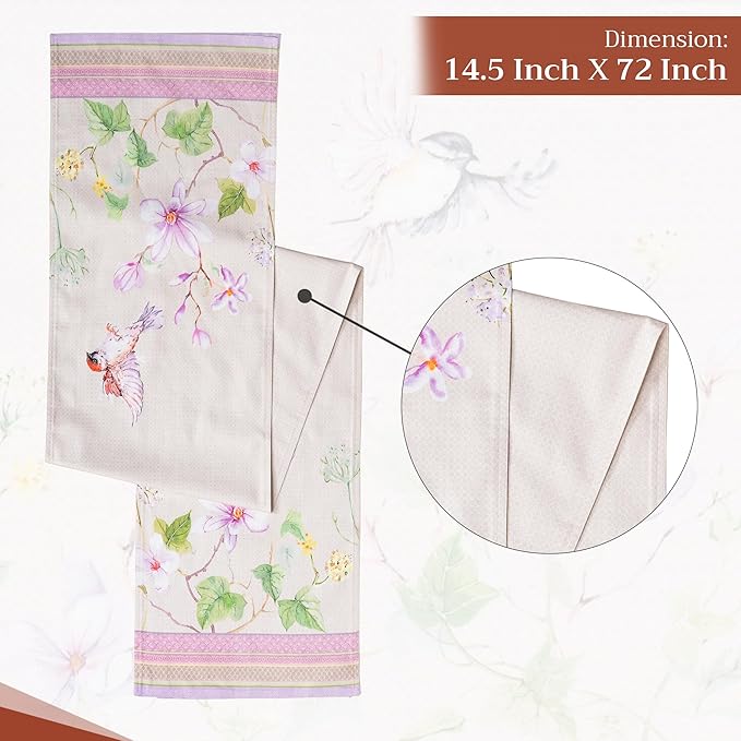 Maison d' Hermine Table Runner 100% Cotton Double Layer Table Runners 72 inches Long Decorative for Home Kitchen Dining Party Wedding Bridal Shower Spring Summer (Magnolia Mornings, 14.50" x 72")