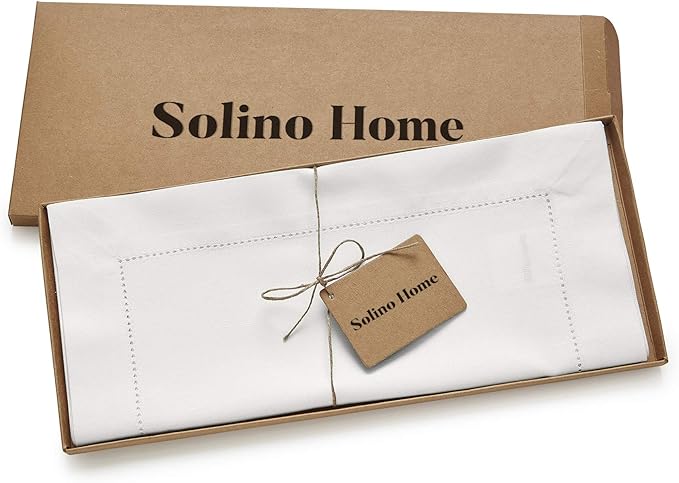 Solino Home White Table Runner 108 Inches Long - Cotton Linen Hemstitch 14 x 108 Inch Table Runner for Dining, Fall, Autumn, Halloween, Thanksgiving, Holiday