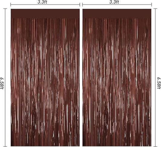 Coffee Brown Metallic Tinsel Backdrop Foil Fringe Curtains 2Packs Door Streamers Backdrop for Birthday Door Decorations, Party Supplies for Bachelorette, Graduation, Christmas Disco Groovy Decors