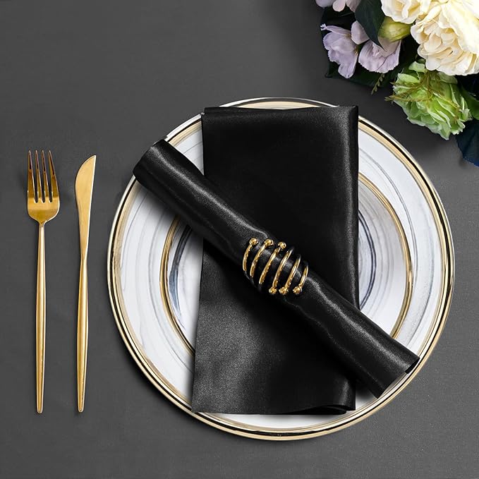 Horbaunal 30 Pack Black Satin Napkins 20 x 20 Inch, Square Soft Table Dinner Napkins, Silky Cloth Napkins Table Decoration for Weddings Banquets Parties