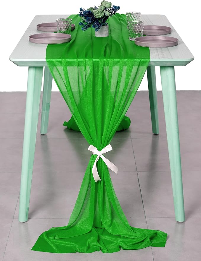 MDS Halloween Chiffon Table Runner - 25 Pack, 29 x 170 Inches, 14ft Each - Sheer Spooky Table Runners for Haunted House Parties, Trick-or-Treat Tables, Witchy Décor, Wedding & Events - Green