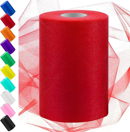 Swpeet 6 Inch by 100 Yards Red Tulle Fabric Roll, Fabric Spool Tulle Ribbon, Netting Polyester Spool Ideal for DIY Handmade Birthday Party Wedding Decorations Christmas Craft Supplies