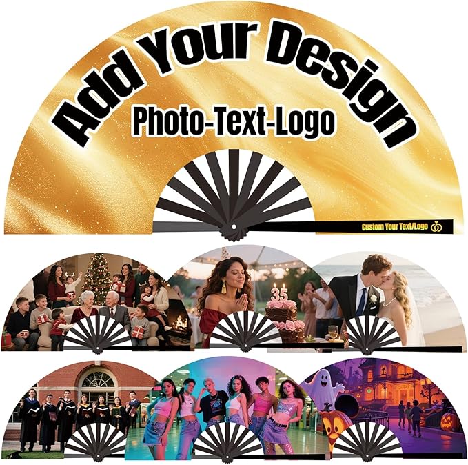 Custom Fans with Your Photo/Text - 13 Inch Personalized Folding Hand Fan for Line Dancing, Weddings, Parties | Decorative Gift for Women, Church Events & Dance Performances (5, 10 Inch)