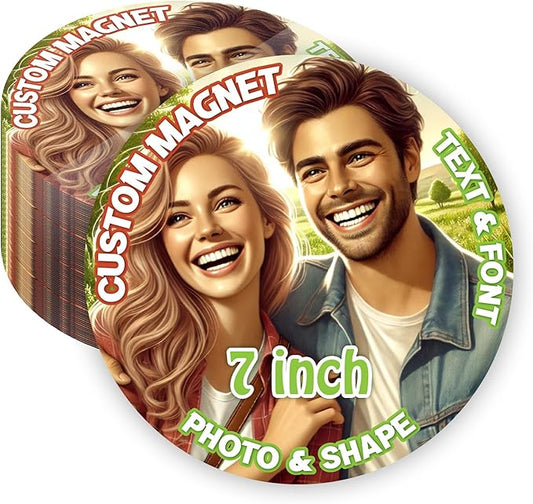 KETABAO – 7" Customized Circle Magnetic Photo Pictures Magnet for Refrigerators, Storage Cabinets and Cars – Personalized Gift Ideas