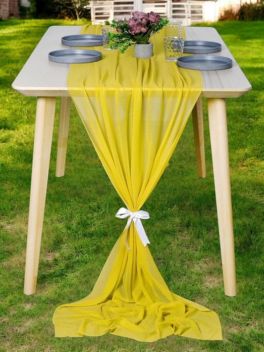 MDS Halloween Chiffon Table Runner - 15 Pack, 29 x 170 Inches, 14ft Each - Sheer Spooky Table Runners for Haunted House Parties, Trick-or-Treat Tables, Witchy Décor, Wedding & Events - Yellow
