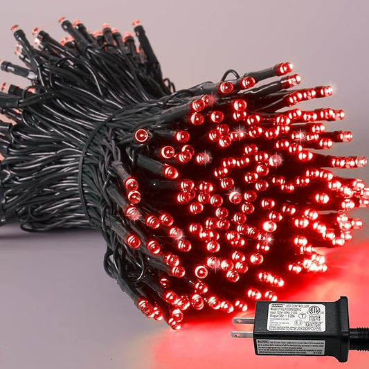 YEGUO 66ft 200 LED Red Halloween Lights Outdoor Waterproof, Green Wire Christmas String Lights Indoor, 8 Modes Twinkle Tree Light Plug in with Timer Memory