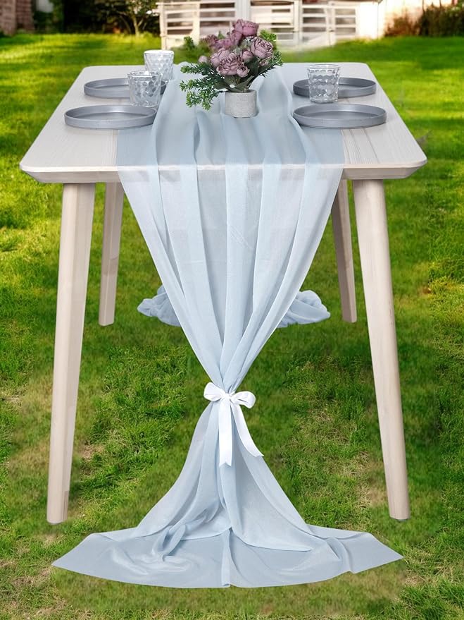MDS Halloween Chiffon Table Runner - 10 Pack, 29 x 170 Inches, 14ft Each - Sheer Spooky Table Runners for Haunted House Parties, Trick-or-Treat Tables, Witchy Décor, Wedding & Events - Baby Blue