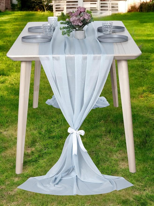 MDS Halloween Chiffon Table Runner - 15 Pack, 29 x 170 Inches, 14ft Each - Sheer Spooky Table Runners for Haunted House Parties, Trick-or-Treat Tables, Witchy Décor, Wedding & Events - Baby Blue
