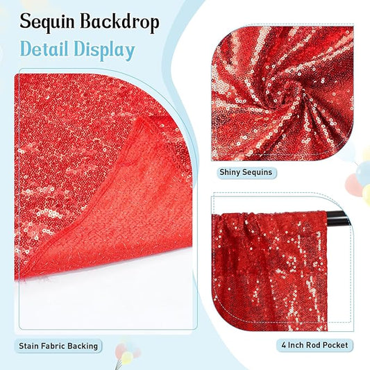 SquarePie Sequin Backdrop Curtain Not See Through Thick Glitter Background for Party 7FT x 7FT Red