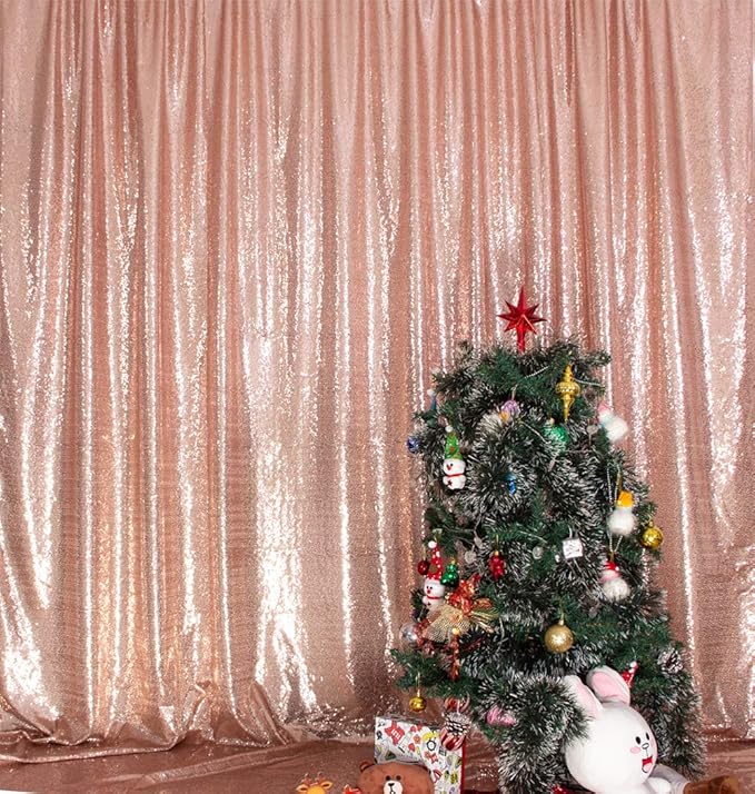 SquarePie Sequin Backdrop Curtain Not See Through Background for Wedding Party 7FT x 7FT Rose Gold