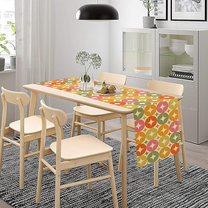 Mid Century Table Runner, Flag Retro Atomic Starburst 1950s Abstract Geometric Space Tabletop Decoration for Home Kitchen Restaurant Table Flag 13x90 Inch