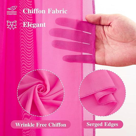 Wedding Arch Draping Fabric,1 Panel 18FT Hot Pink Sheer Chiffon Curtain Drapes 6 Yards for Wedding Ceremony Birthday Party Decoration