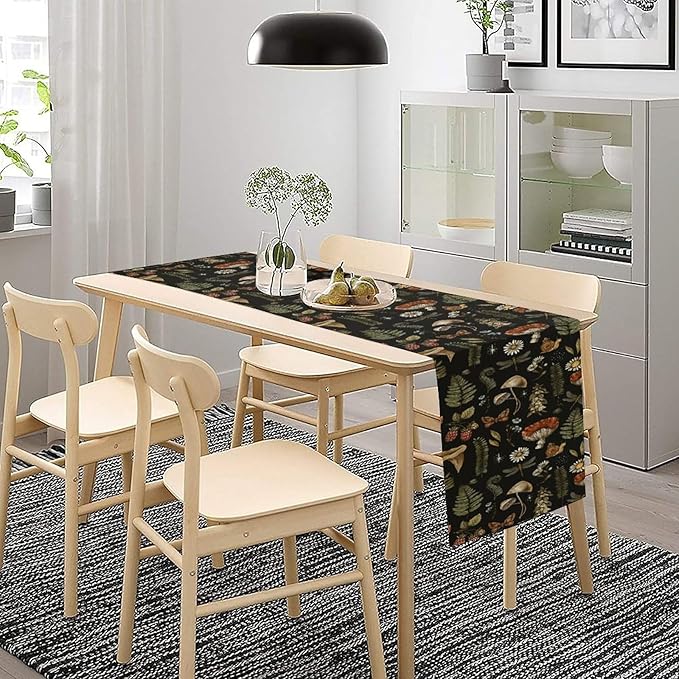 Mushroom Table Runner,Retro Forest Plant Table Runner for Kitchen Dining Table Home Party Decoration 13x120 Inch