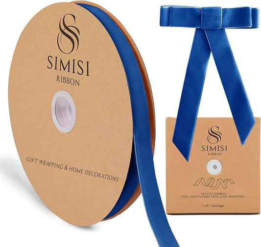 Royal Blue Velvet Ribbon 5/8'' 25 Yards for Christmas Tree, Gift Wrapping, Flower Bouquet, Wreath Decorations, Bow Making