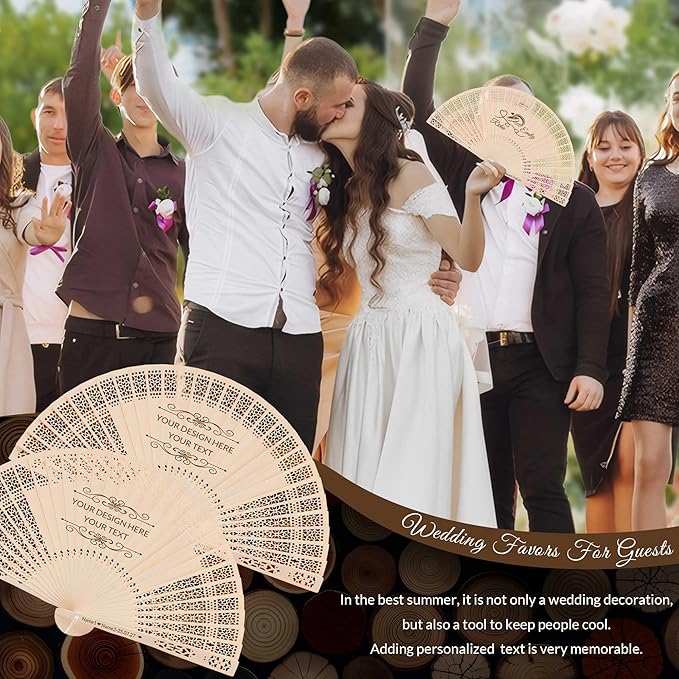 100 PCS Custom Fans Personalized Folding Fans for Line Dancing Wooden Hand Fan Wedding Favors Bulk Fans for Guests Party Event Use (Style01)