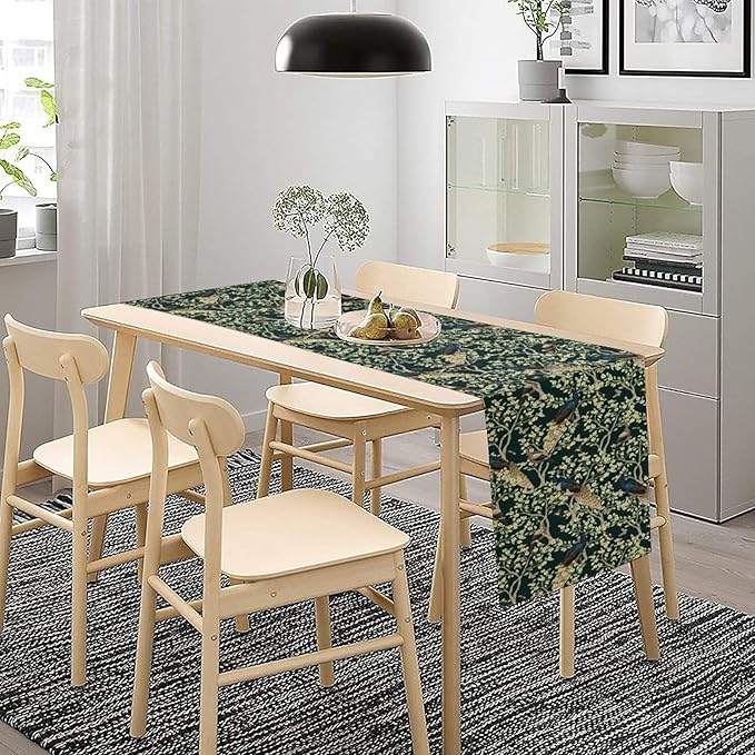 Peacock Table Runner,Retro Floral Plants Peacock Table Runner for Home Kitchen Dining Party Indoor Outdoor Decoration 13x70 Inch