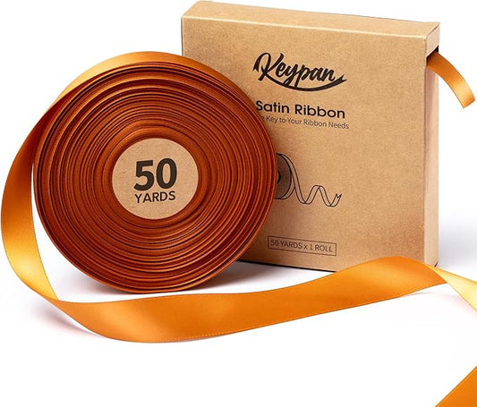 Satin Ribbon 7/8 Inch x 50 Yards Ginger Double-Faced Polyester Ribbons for Crafts Flower Bouquet Gift Wrapping Wedding Invitation