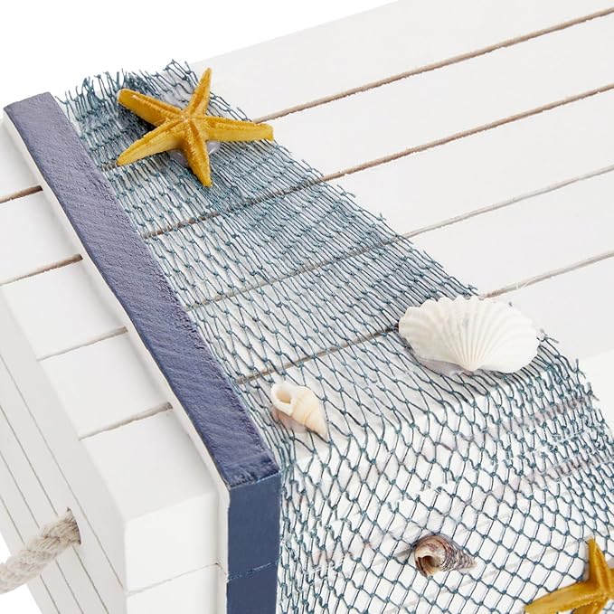 Juvale Nautical Wooden Jewelry Box Set - Jewelry Storage & Nautical Decor Boxes with Lids - Coastal Decor Table Centerpiece