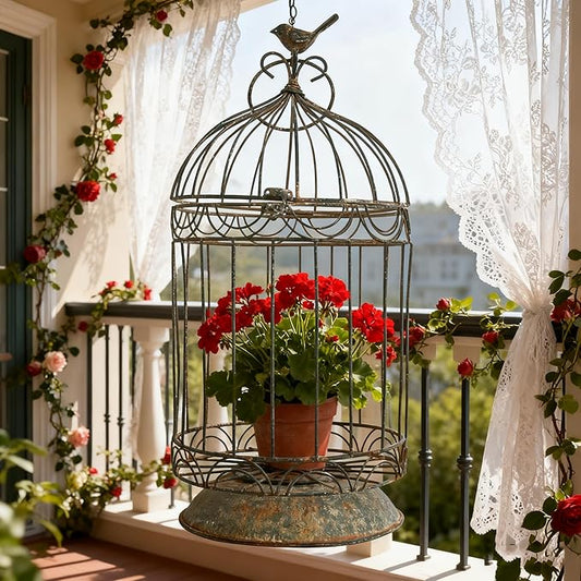 Rustic Farmhouse Metal Planter Holder Vintage Birdcage Distressed Deractive Plants Stand for Wedding Decor Party Centerpieces Garden Home Patio Outdoor Indoor Decor