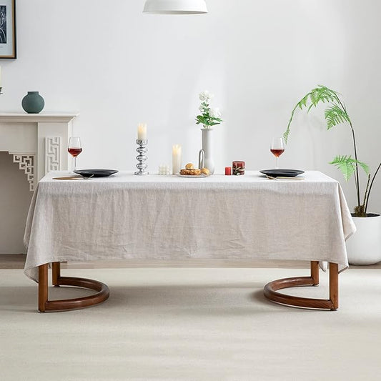 EVERLY100% Pure Linen Rectangle Tablecloths132Lx60WInch for Dining,Buffet Parties,Picnic,Events,Weddings and Restaurants,Decorative Halloween,Thanksgiving Machine Washable Tablecloths-Natural Linen