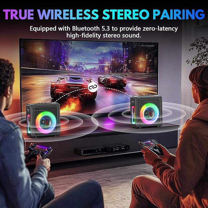 Karaoke Machine with 3 Wireless Mics | Bluetooth 5.3 Speaker with Echo Adjustment & Auto Pitch Correction | PA System with RGB Lights, Supports TV/TF Card/USB/AUX/Live/REC for Home Parties