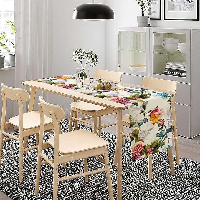 Hummingbird Table Runner,Vintage Floral Country Style Table Cloth Home Kitchen Restaurant Party Decoration 13x120 Inch