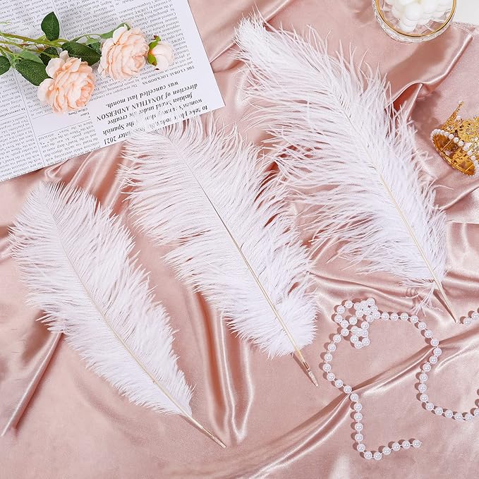 Maitys 90 Pcs Large Natural Ostrich Feathers Bulk 14-16 Inch (35-40cm) 12-14 Inch (30-35cm) 10-12 Inch (25-30cm) Ostrich Feathers Plumes for Centerpieces Wedding(White)