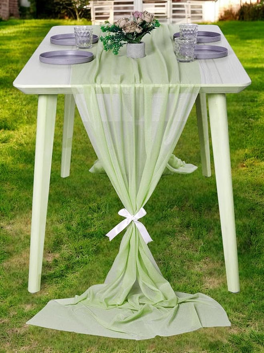 MDS Halloween Chiffon Table Runner - 15 Pack, 29 x 120 Inches, 10ft Each - Sheer Spooky Table Runners for Haunted House Parties, Trick-or-Treat Tables, Witchy Décor, Wedding & Events - Sage Green