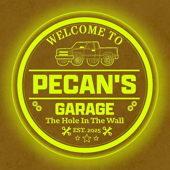 Custom Pickup Truck LED Sign – Personalized Color Changing Acrylic Wall Decor for Garage, Shop, or Man Cave (Garage 2, 16 INCHES)