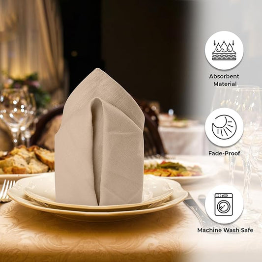 Urban Villa Dinner Napkins Solid Taupe Color Cloth Napkins (Set of 12) Oversized 20x20 Inches 100% Cotton Slub Premium Quality Soft Durable Mitered Corners Reusable Washable Everyday Use Napkins
