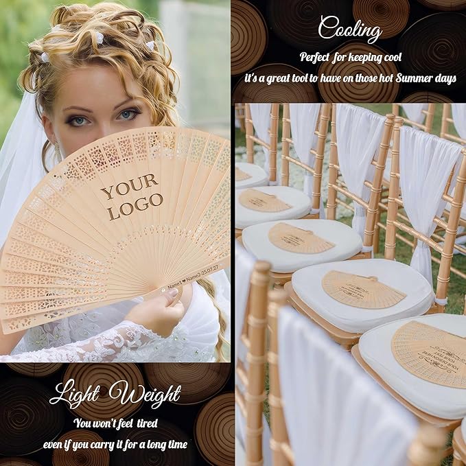 10 PCS Custom Fans Personalized Folding Fans for Line Dancing Wooden Hand Fan Wedding Favors Bulk Fans for Guests Party Event Use (Style16)